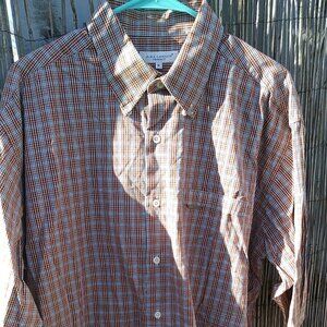 Alex Cannon Men's Orange Blue Brown Plaid Button Down - XL